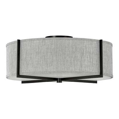 Axis Semi Flush Mount Ceiling Light in Black/Heathered Gray Linen (25.5-Inch).