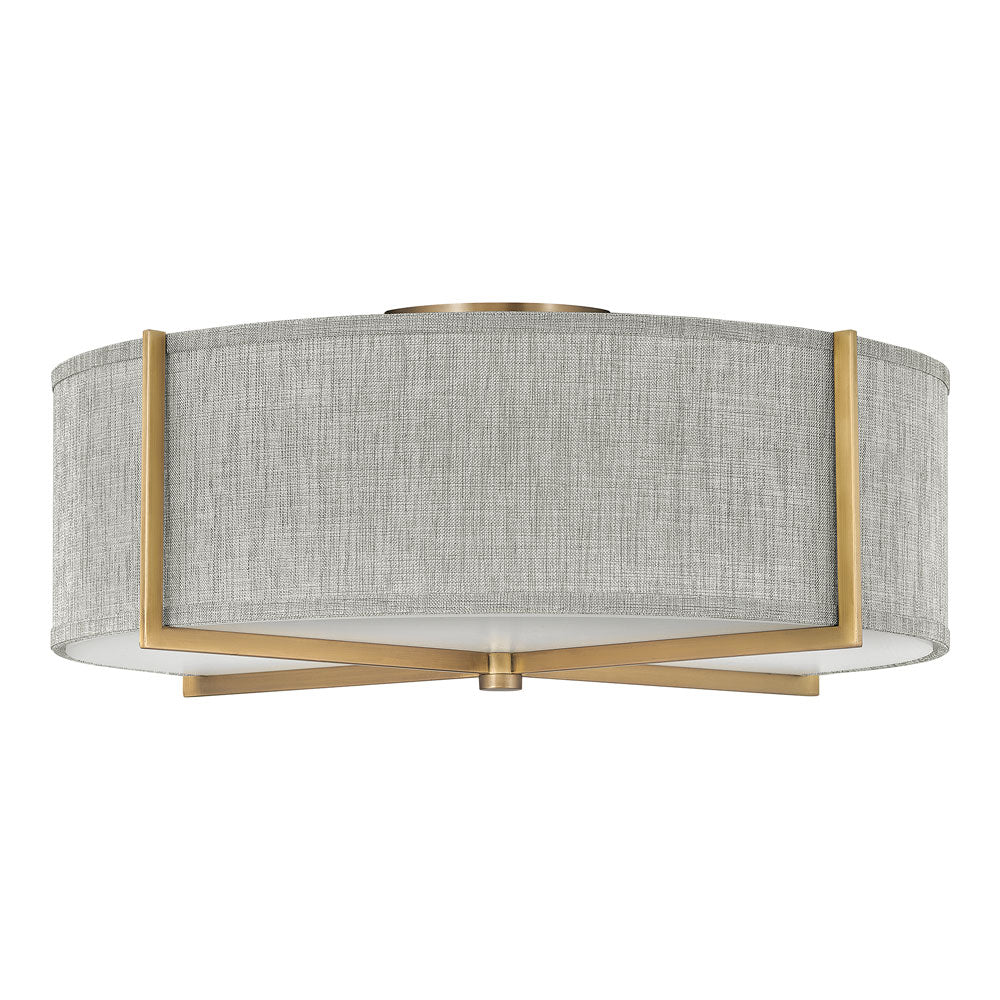 Axis Semi Flush Mount Ceiling Light in Heritage Brass/Heathered Gray Linen (25.5-Inch).
