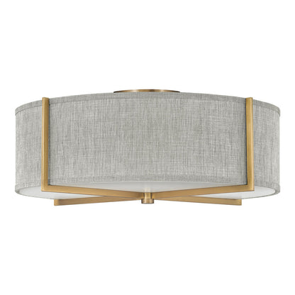 Axis Semi Flush Mount Ceiling Light in Heritage Brass/Heathered Gray Linen (25.5-Inch).