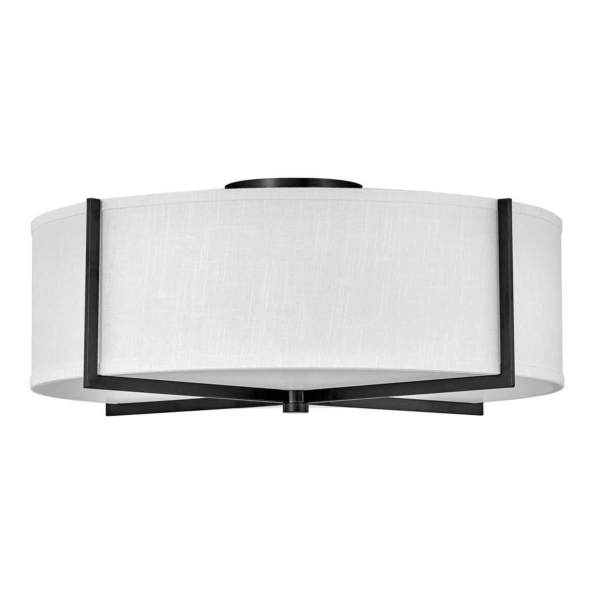 Axis Semi Flush Mount Ceiling Light in Black/Off-White Linen (25.5-Inch).