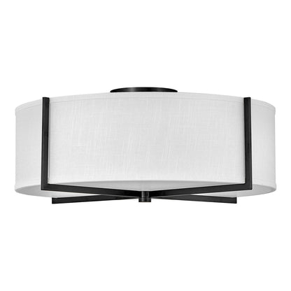 Axis Semi Flush Mount Ceiling Light in Black/Off-White Linen (25.5-Inch).