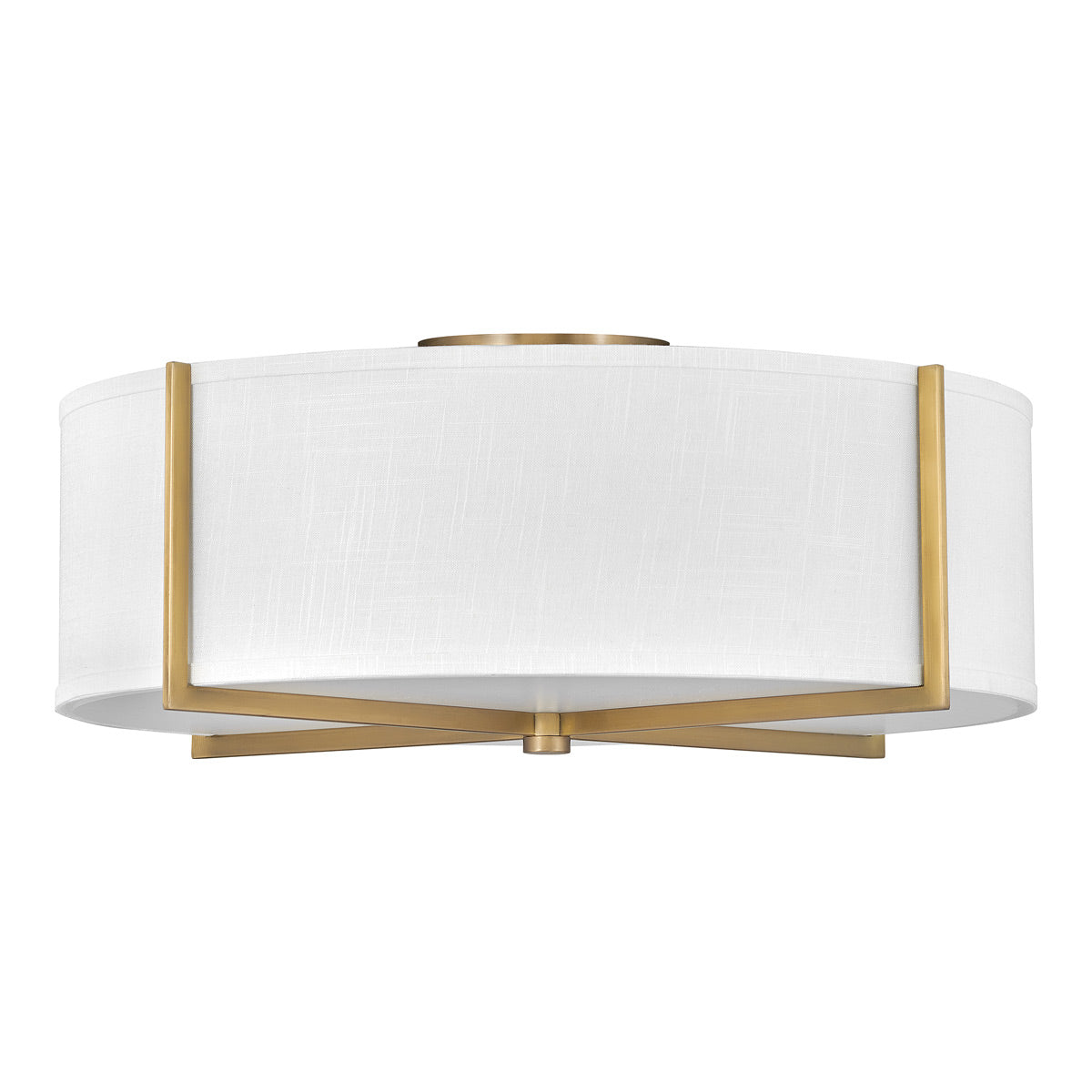 Axis Semi Flush Mount Ceiling Light in Heritage Brass/Off-White Linen (25.5-Inch).