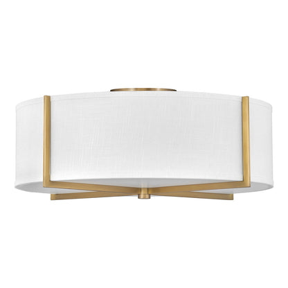 Axis Semi Flush Mount Ceiling Light in Heritage Brass/Off-White Linen (25.5-Inch).