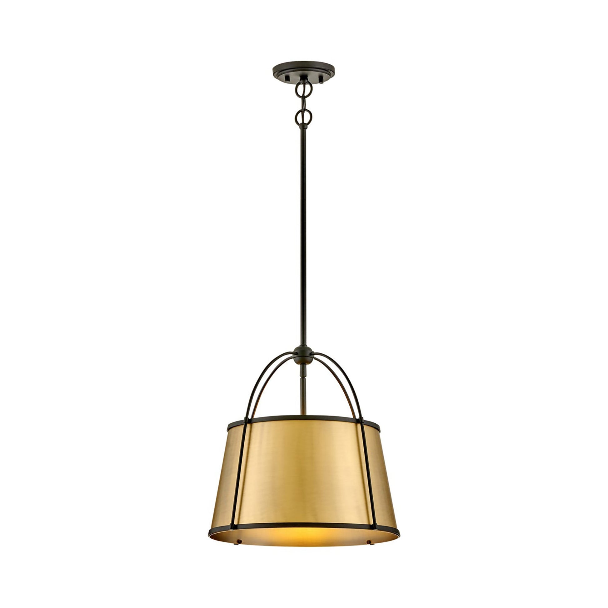 Clarke Drum Pendant Light in Black/Lacquered Dark Brass (Medium).