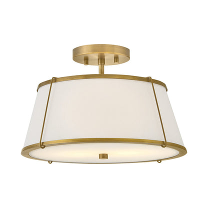 Clarke Semi Flush Mount Ceiling Light in Lacquered Dark Brass.