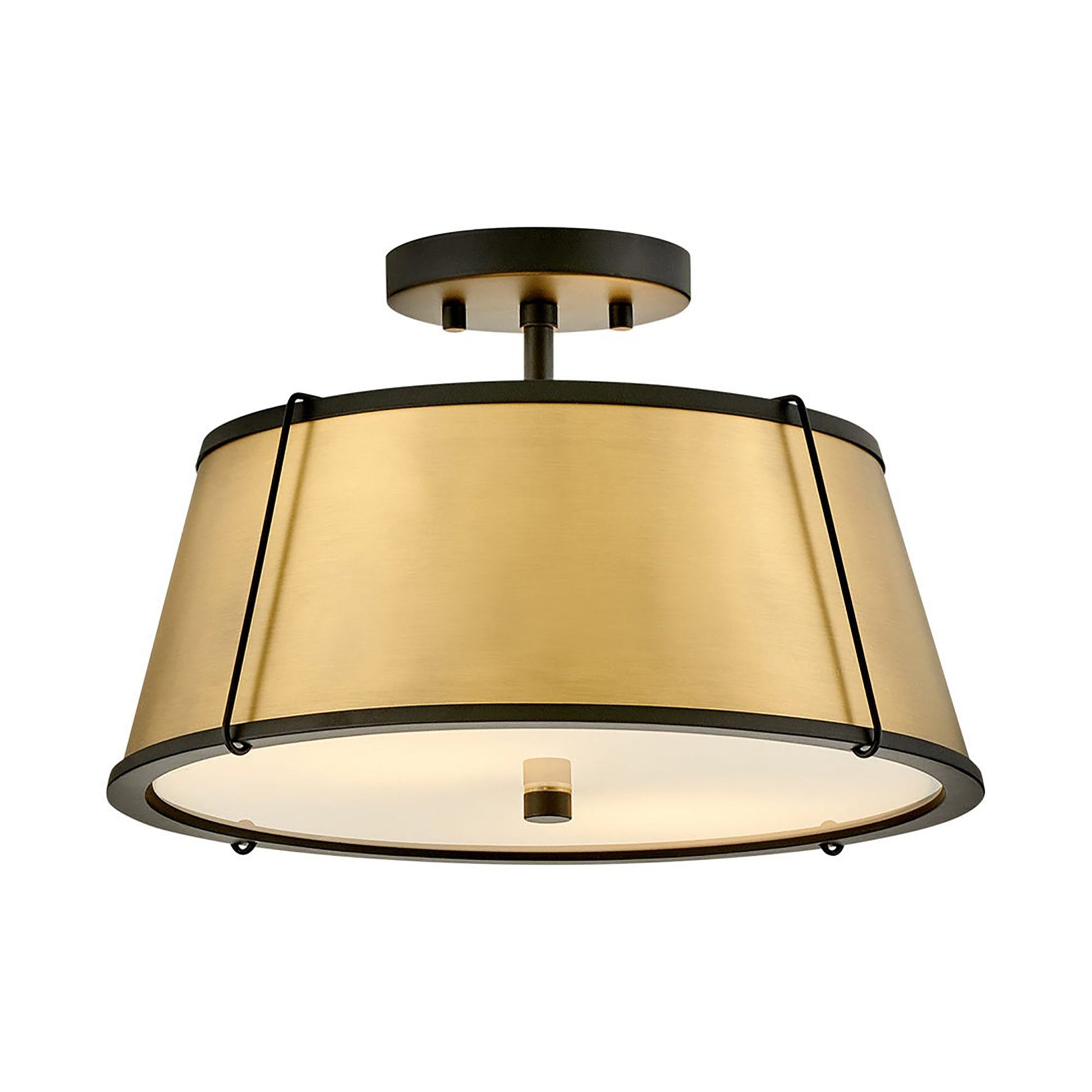 Clarke Semi Flush Mount Ceiling Light in Black/Lacquered Dark Brass.