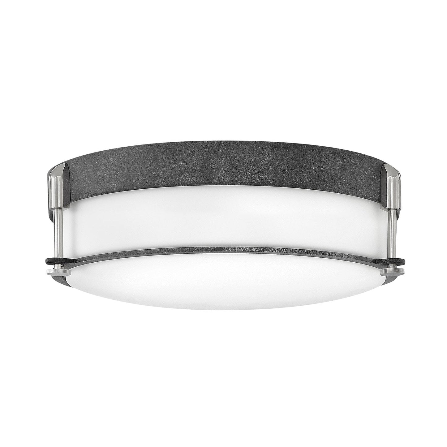 Colbin Flush Mount Ceiling Light in Aged Zinc/Polished Nickel (16.5-Inch).