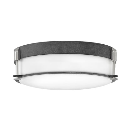 Colbin Flush Mount Ceiling Light in Aged Zinc/Polished Nickel (16.5-Inch).