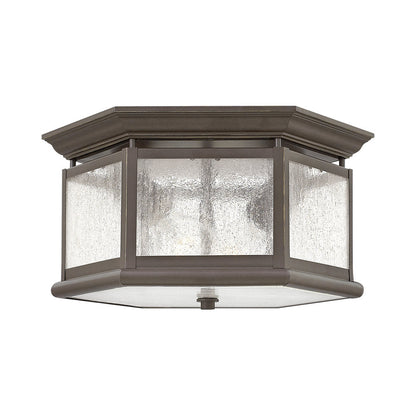 Edgewater Outdoor Flush Mount Ceiling Light in Oil Rubbed Bronze.