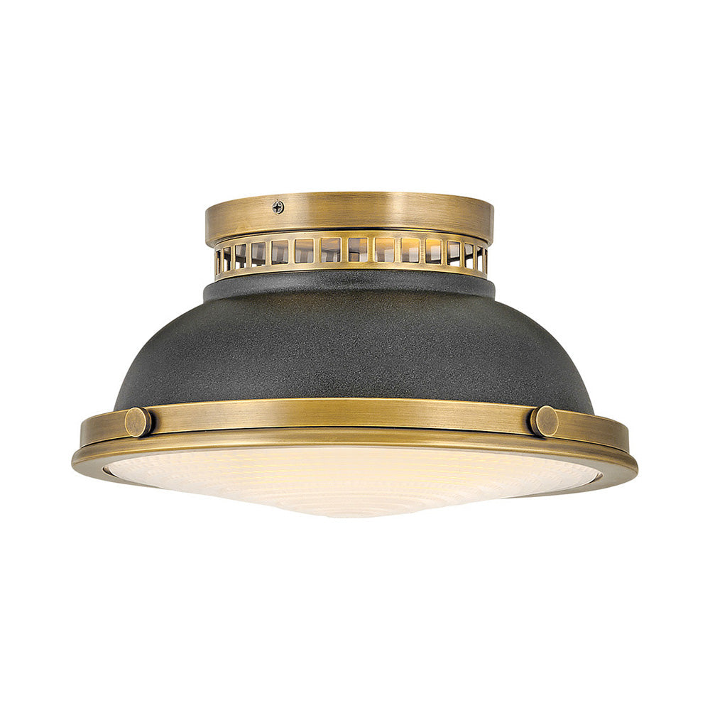 Emery Flush Mount Ceiling Light in Heritage Brass/Aged Zinc.