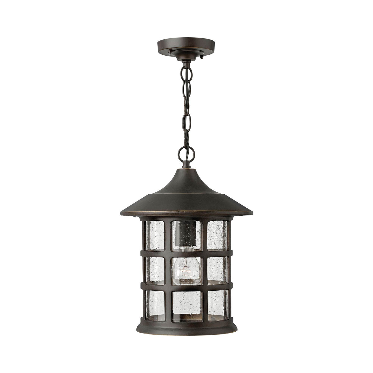 Freeport Outdoor Pendant Light in Oil Rubbed Bronze.