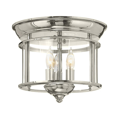 Gentry Flush Mount Ceiling Light in Polished Nickel.