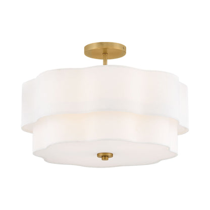 Gwen Semi Flush Mount Ceiling Light in Lacquered Brass.