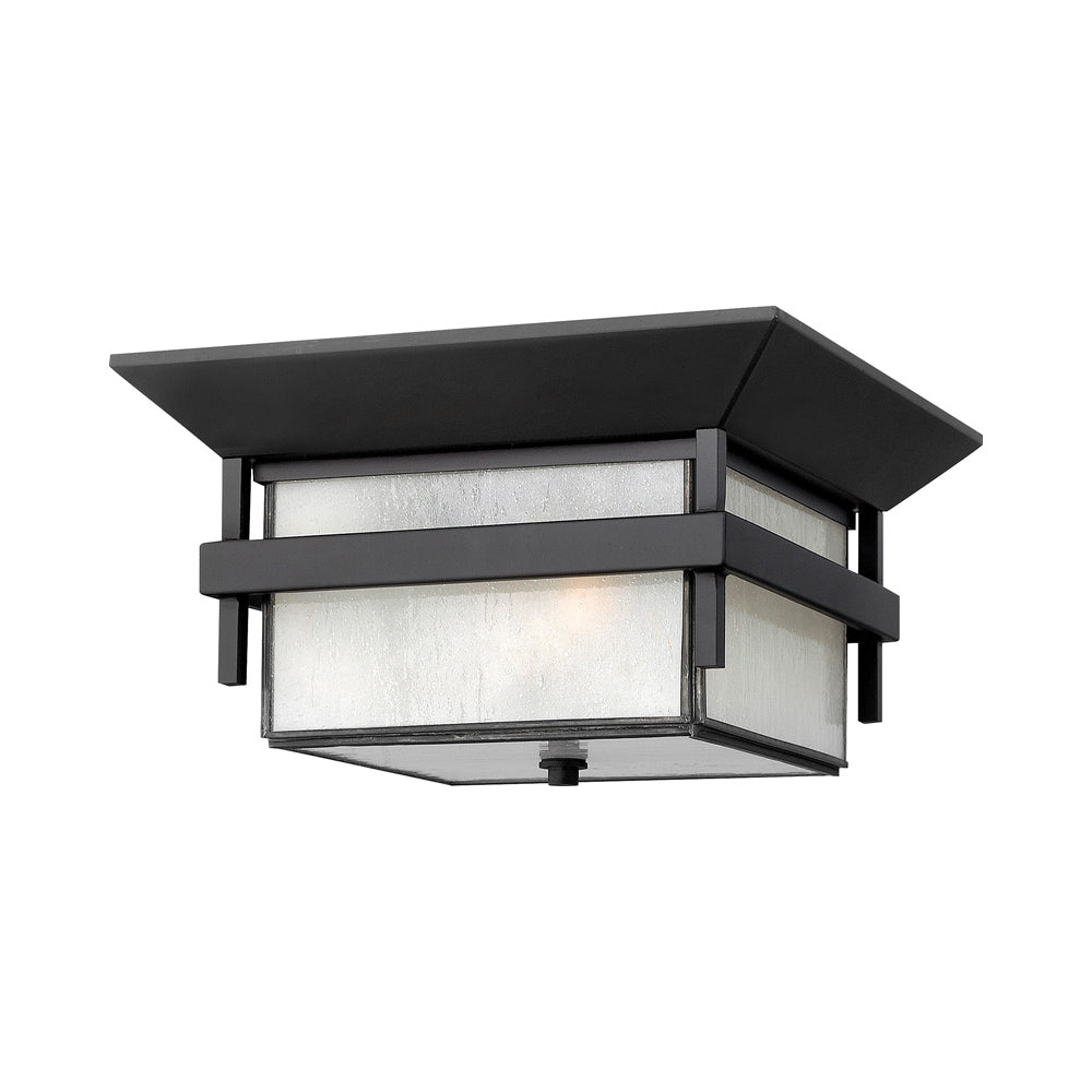 Harbor Outdoor Flush Mount Ceiling Light in Satin Black.