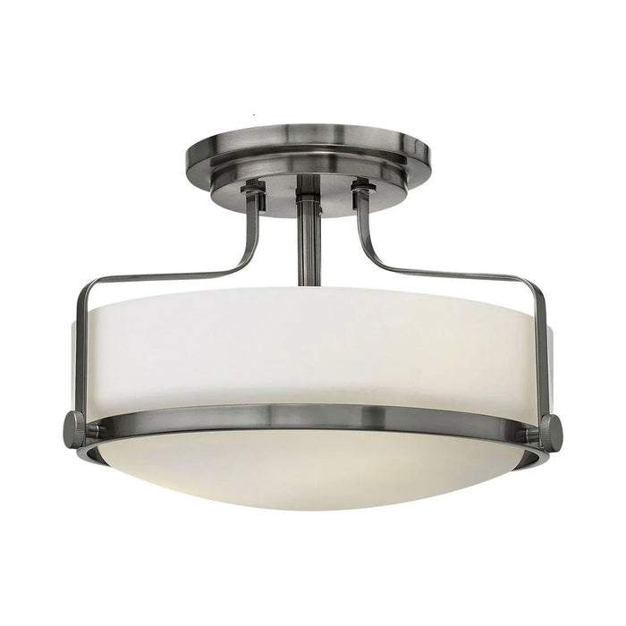 Harper Semi Flush Mount Ceiling Light in Brushed Nickel with Etched Opal Glass (Medium).