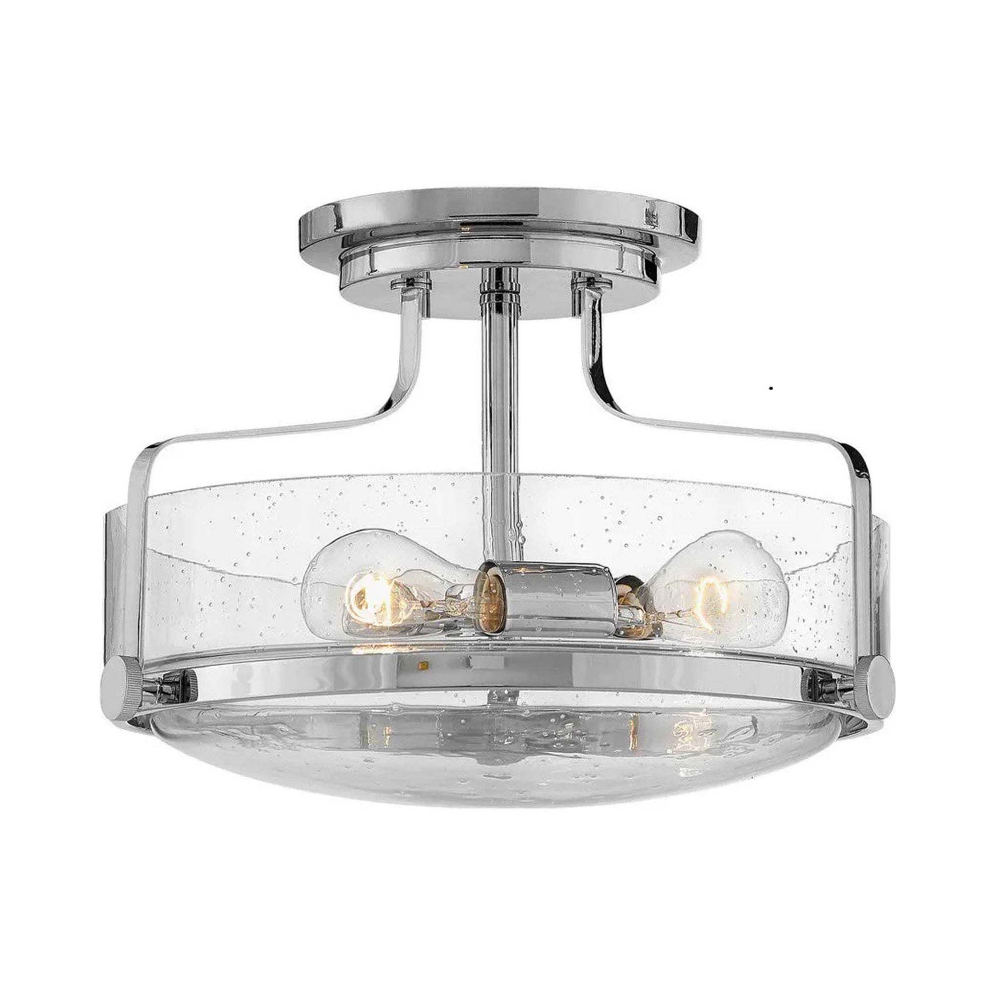 Harper Semi Flush Mount Ceiling Light in Chrome with Clear Seedy Glass (Medium).