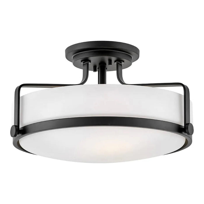 Harper Semi Flush Mount Ceiling Light in Black with Etched Opal Glass (Large).