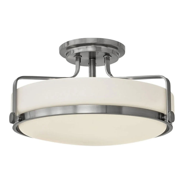 Harper Semi Flush Mount Ceiling Light in Brushed Nickel with Etched Opal Glass (Large).