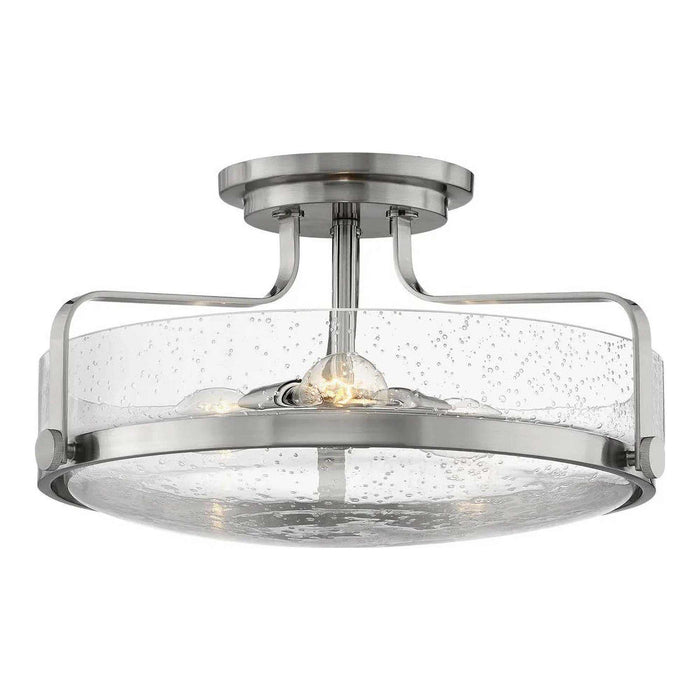 Harper Semi Flush Mount Ceiling Light in Brushed Nickel with Clear Seedy Glass (Large).