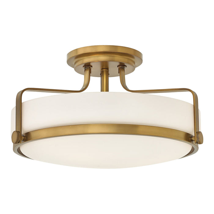 Harper Semi Flush Mount Ceiling Light in Heritage Brass with Etched Opal Glass (Large).