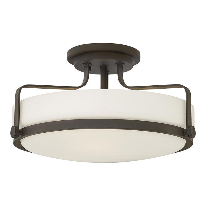 Harper Semi Flush Mount Ceiling Light in Oil Rubbed Bronze with Etched Opal Glass (Large).