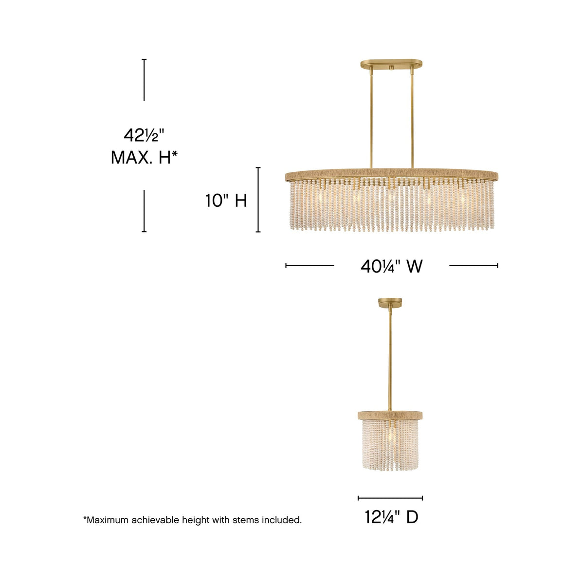 Indra Linear Pendant Light - line drawing.