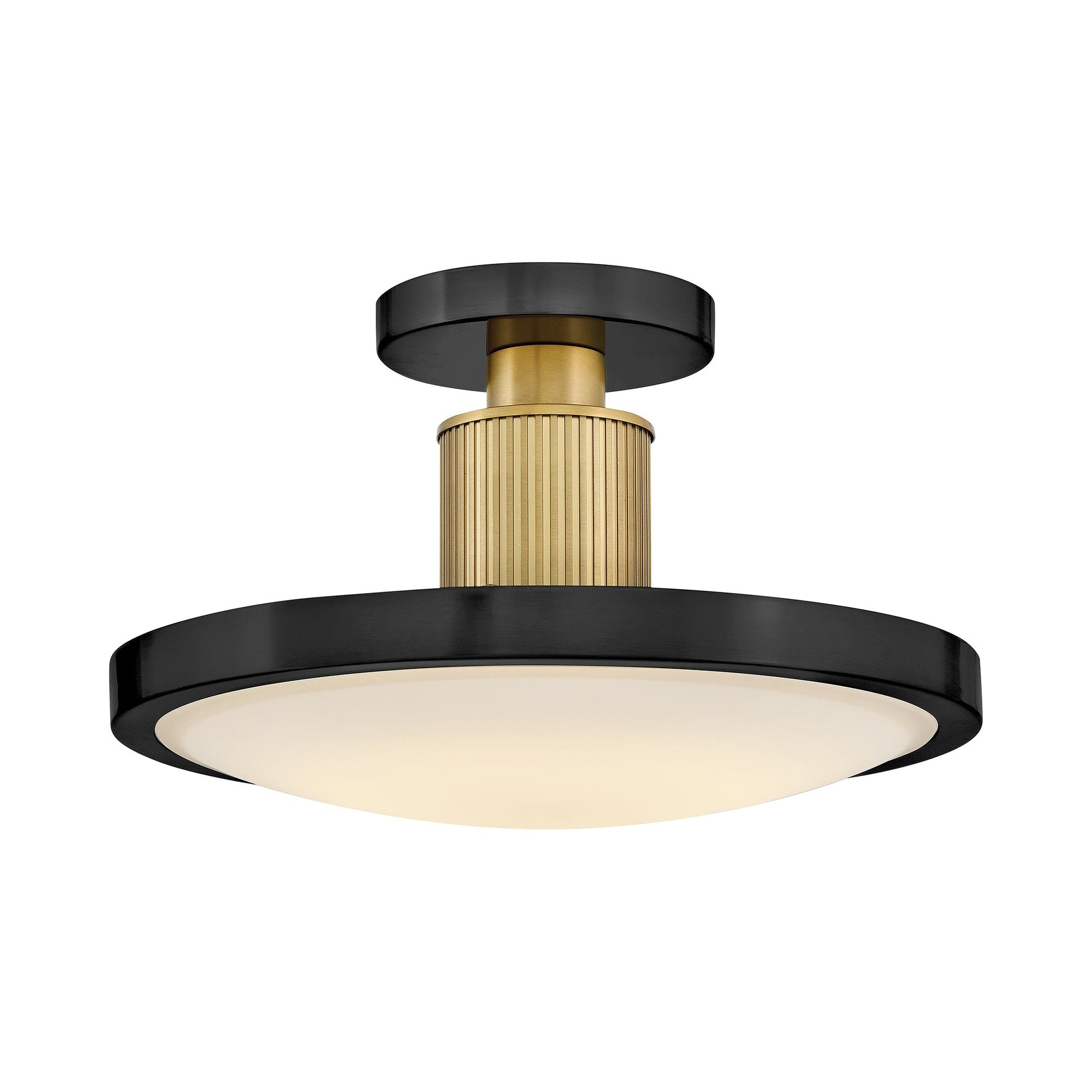 Kieran LED Semi Flush Mount Ceiling Light in Black/Lacquered Brass.