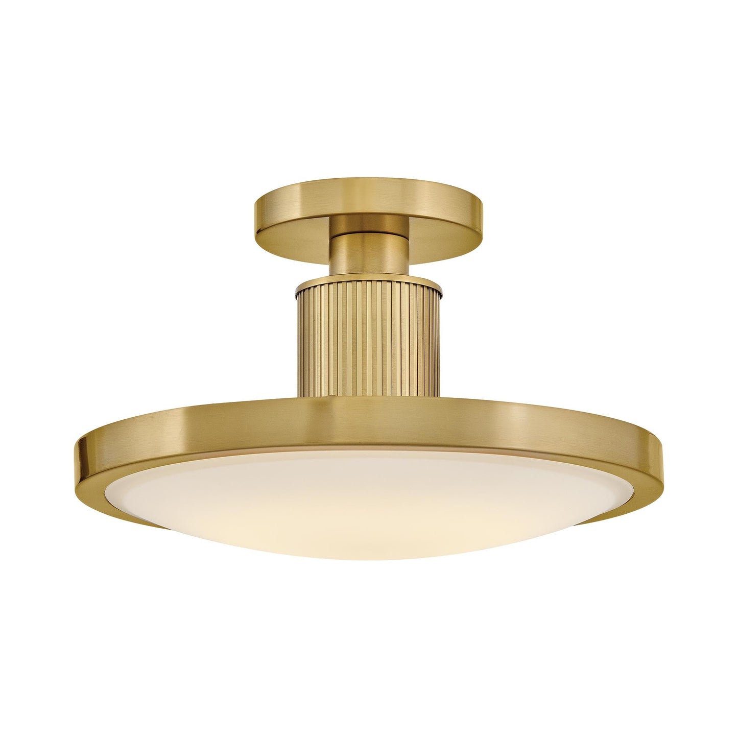 Kieran LED Semi Flush Mount Ceiling Light in Lacquered Brass/Lacquered Brass.
