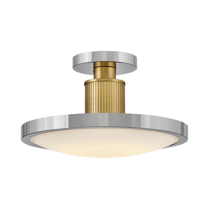 Kieran LED Semi Flush Mount Ceiling Light in Polished Nickel/Lacquered Brass.