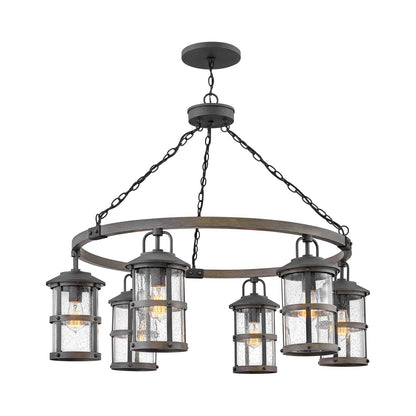 Lakehouse Outdoor Chandelier in Aged Zinc/Driftwood Gray.
