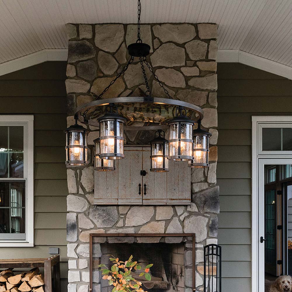 Lakehouse Outdoor Chandelier in Outside Area.