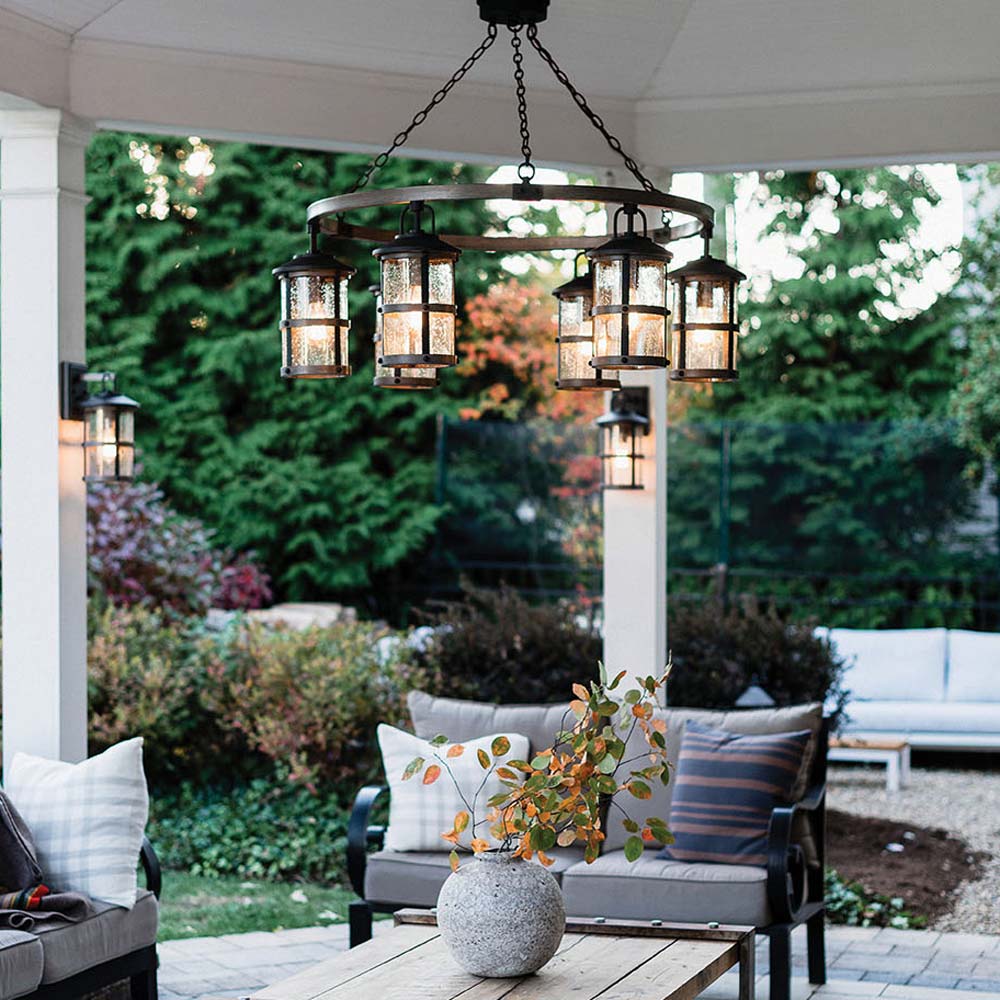 Lakehouse Outdoor Chandelier in Outside Area.