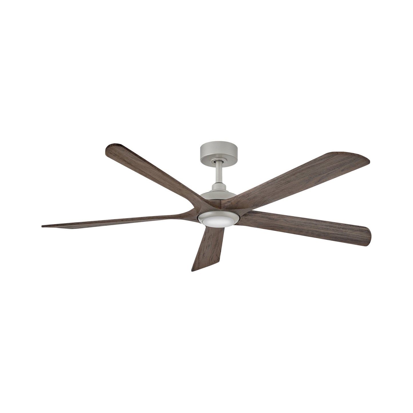 Layton LED Smart Ceiling Fan in Brushed Nickel/Dark Oak.