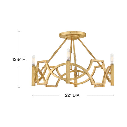 Leona Semi Flush Mount Ceiling Light - line drawing.