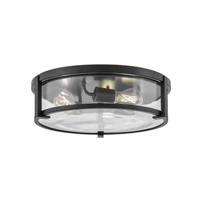 Lowell Flush Mount Ceiling Light in Black/Clear (16-Inch).