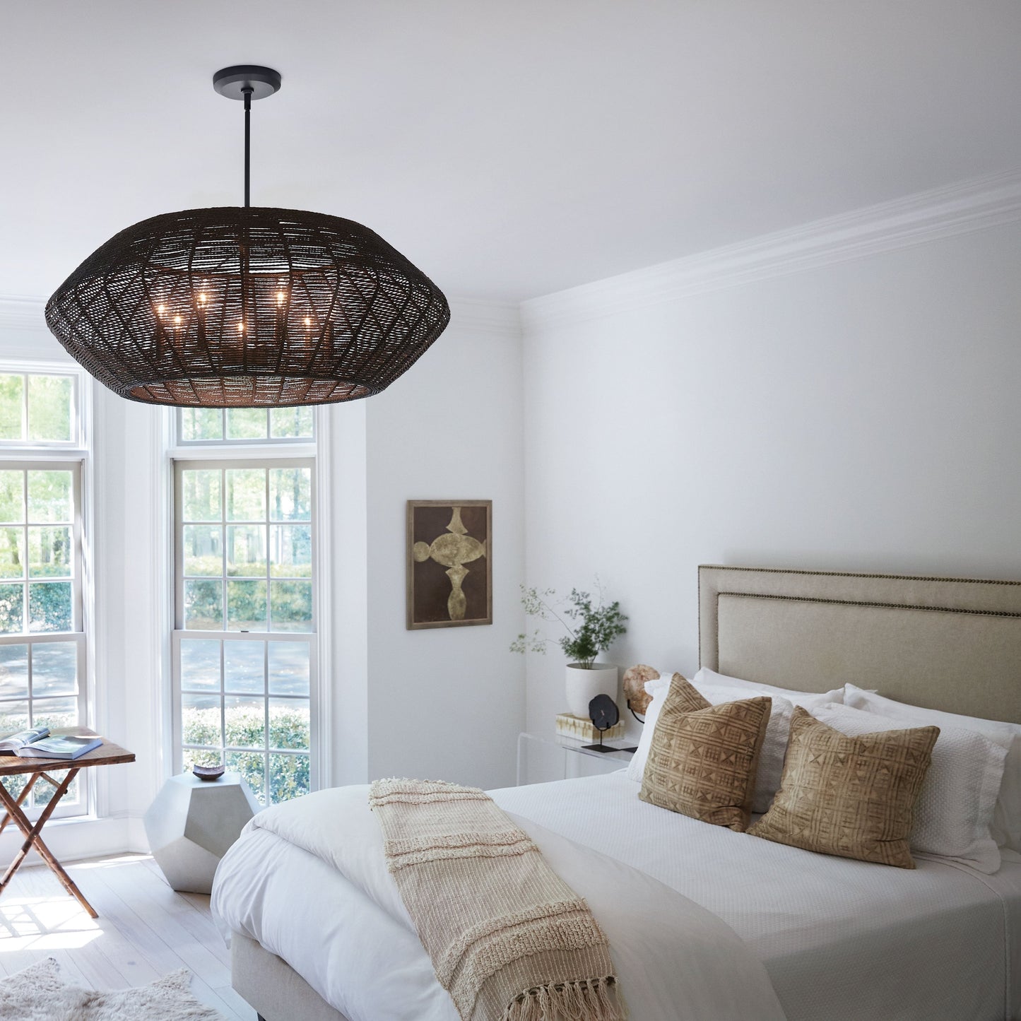 Luca Drum Pendant Light in bedroom.