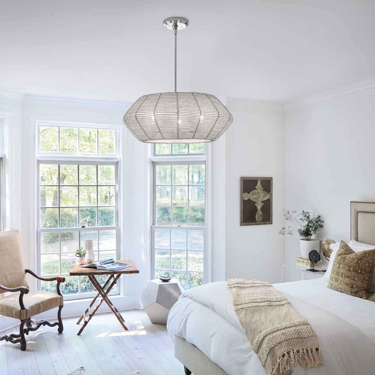 Luca Drum Pendant Light in bedroom.