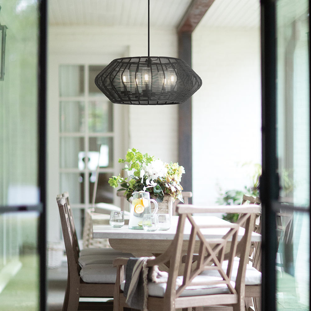 Luca Outdoor Chandelier in dining room.