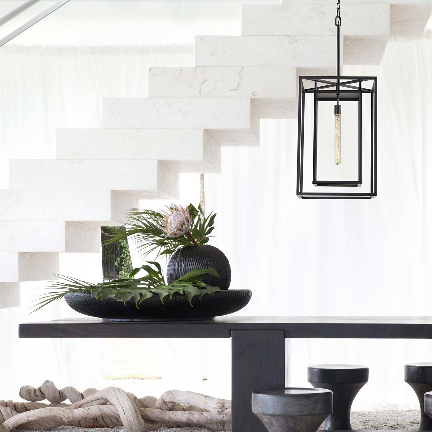 Max Outdoor LED Pendant Light in living room.