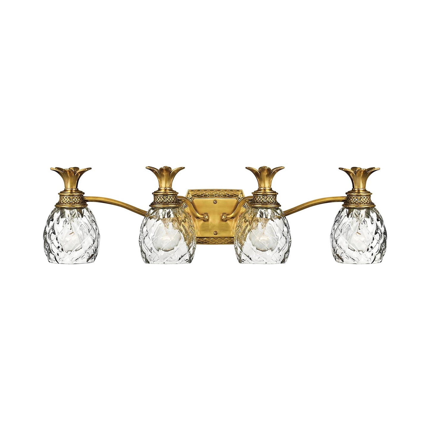 Plantation Bath Vanity Light in Burnished Brass (4-Light).