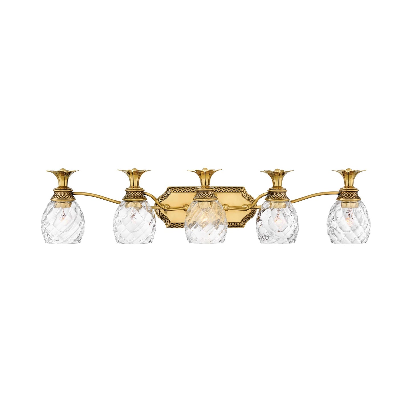 Plantation Bath Vanity Light in Burnished Brass (5-Light).