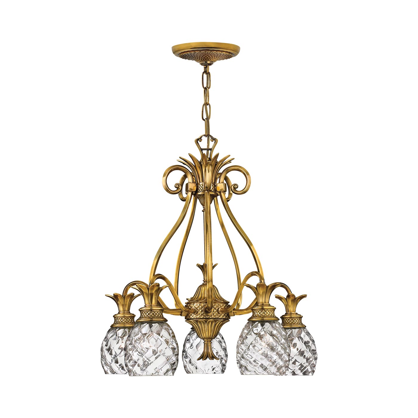 Plantation Chandelier in Burnished Brass.