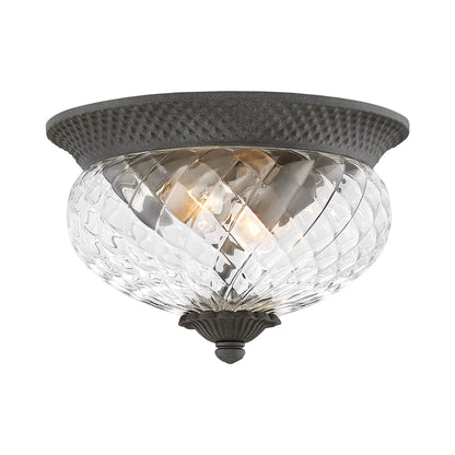 Plantation Outdoor Flush Mount Ceiling Light in Museum Black.