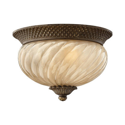 Plantation Outdoor Flush Mount Ceiling Light in Pearl Bronze.