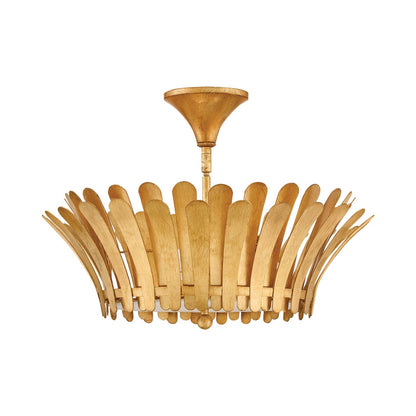 Reina Semi Flush Mount Ceiling Light in Distressed Brass.