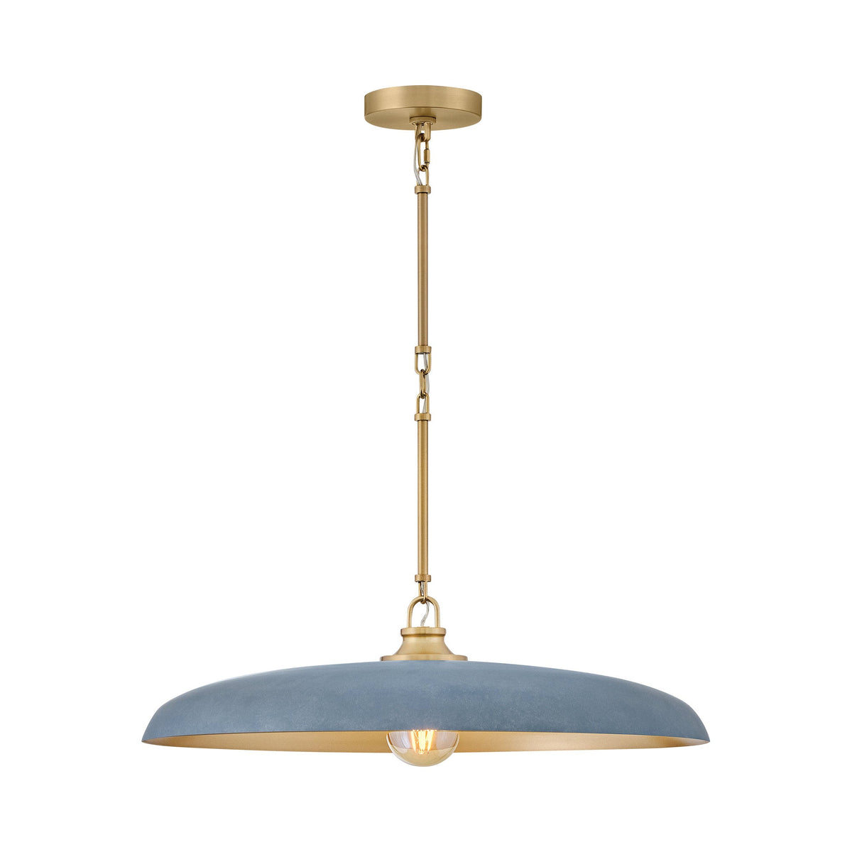 Sadie Pendant Light in Lacquered Brass/Vintage Denim (24-Inch).