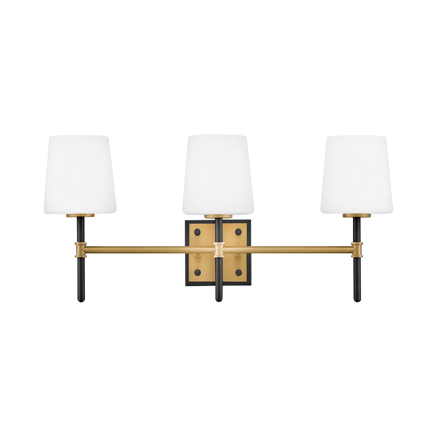 Saunders Bath Vanity Light in Black/Lacquered Brass (3-Light).