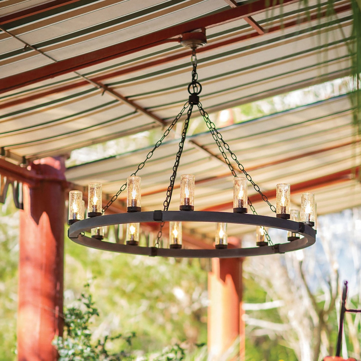 Sawyer Outdoor Chandelier Outside Area.