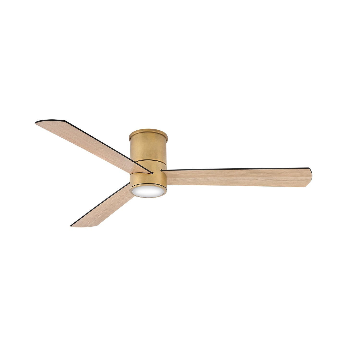 Speck Smart LED Flush Mount Ceiling Fan in Heritage Brass.