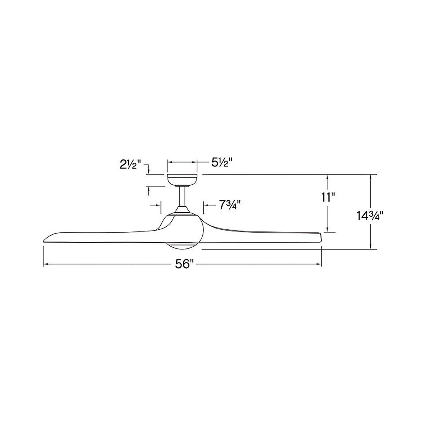 Tiburon LED Smart Ceiling Fan - line drawing.